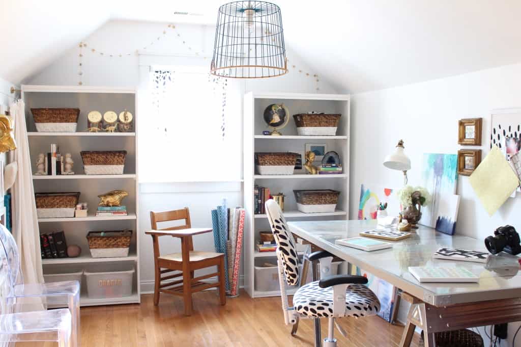 DIY Pallet Desk and Office Reveal sawhorse desk office makeover