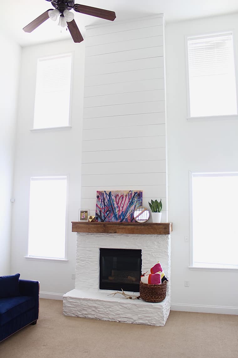 Modern, Rustic Mantel Makeover Cathedral Ceiling