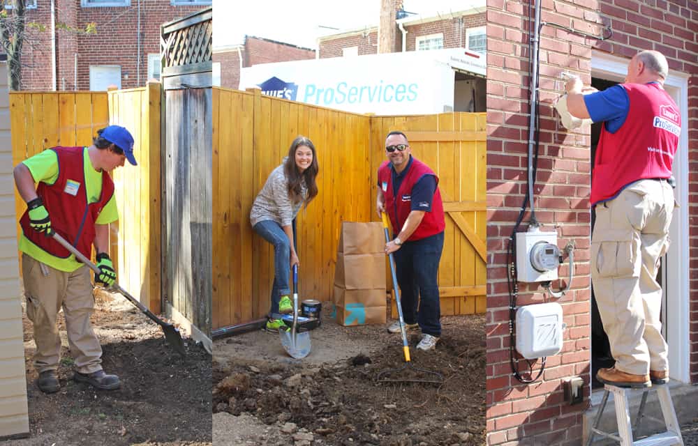 Backyard and patio makeover Lowe's team working