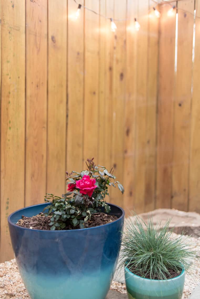 Backyard and patio makeover two toned planters