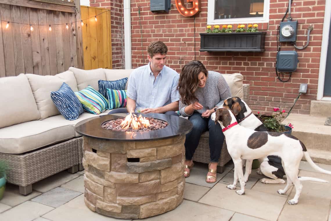 Backyard and patio makeover Lowe's conversation set and fireplace