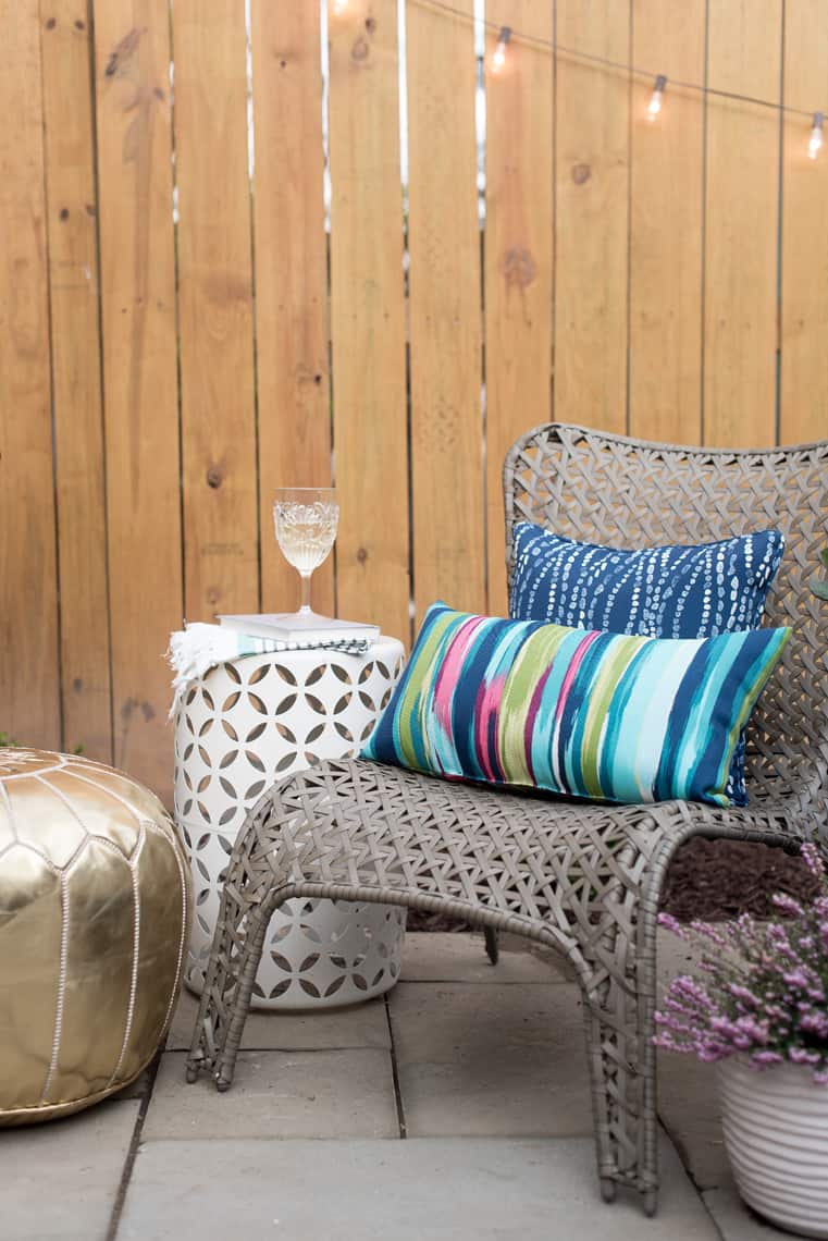 Backyard and patio makeover lounge chair and pillows