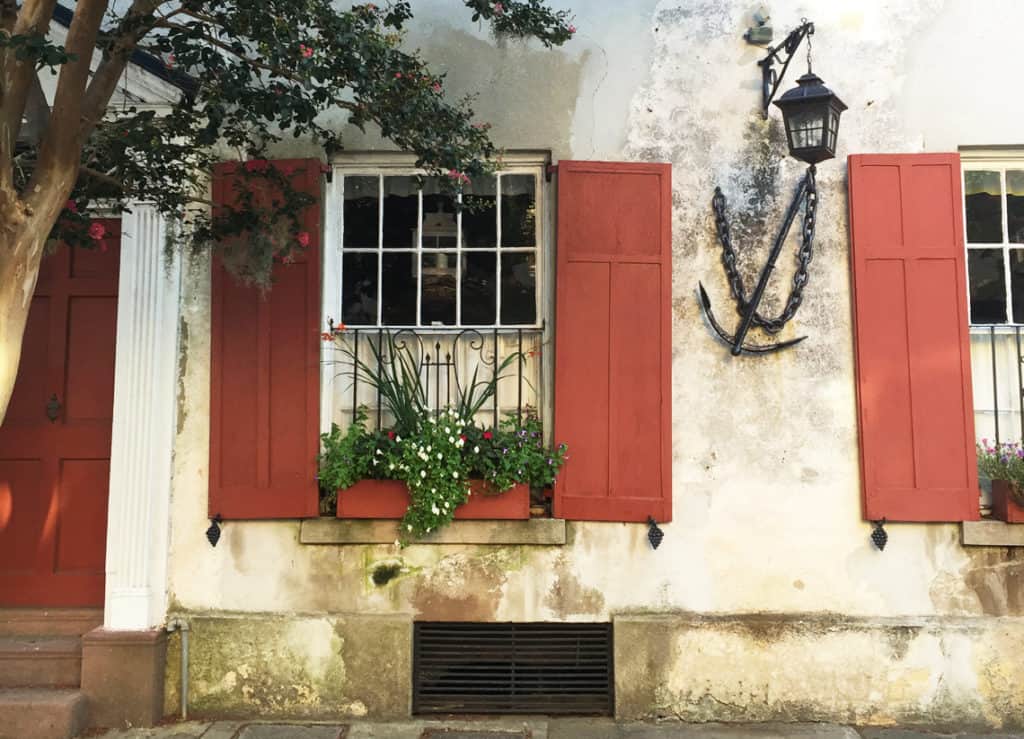 Charleston Window Box red shutters