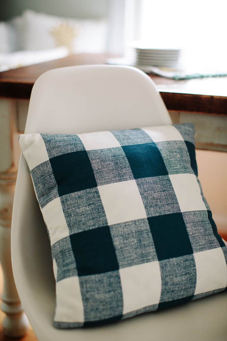 Dining Room Update with Stylish Rustic Plaid Cushions
