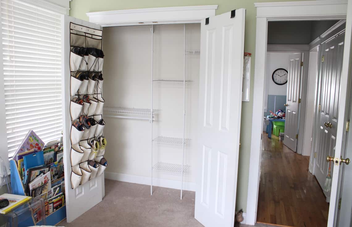 My Son's New Closet Organizing System before