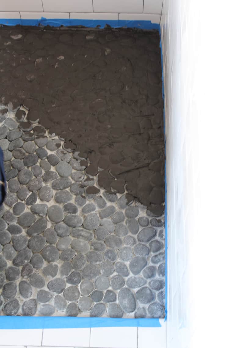 Our Master Bathroom Renovation Progress Report shower pebble tile