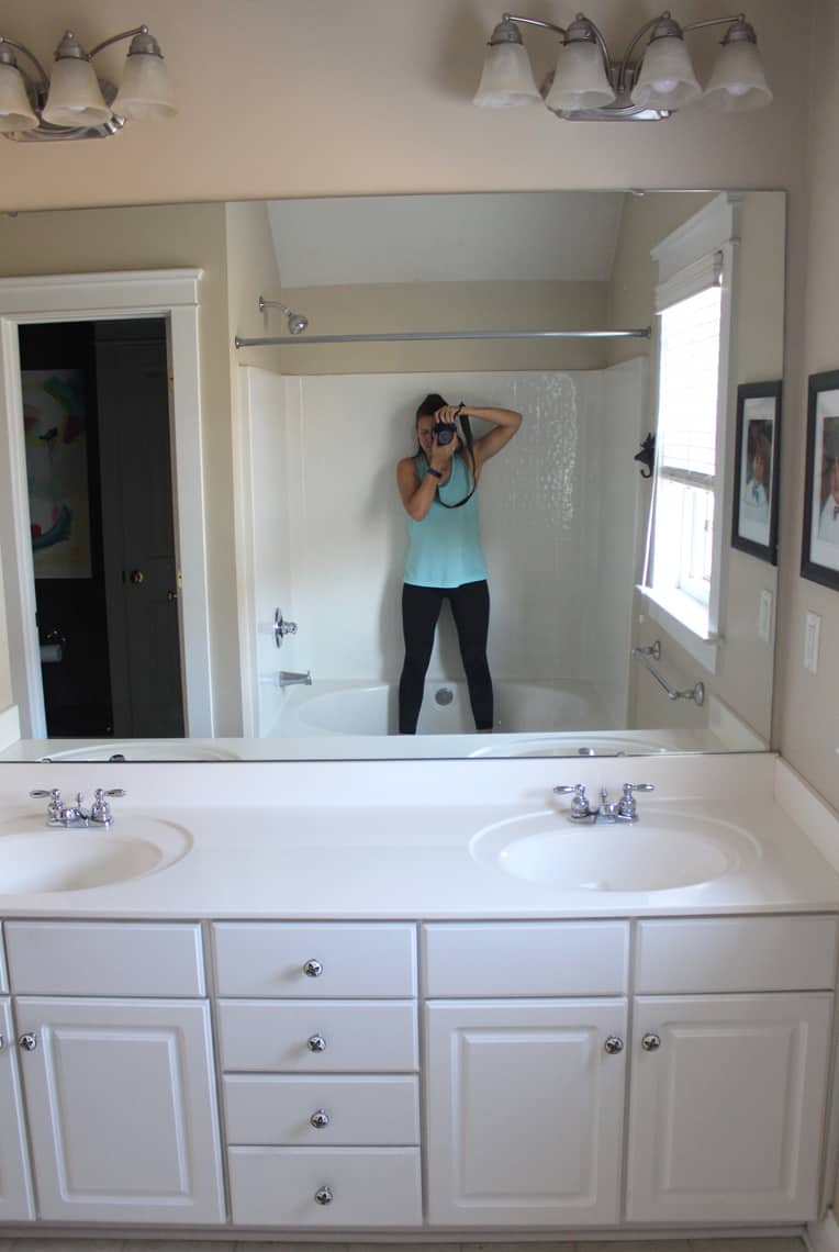 Our Master Bathroom Renovation Progress Report before mirror