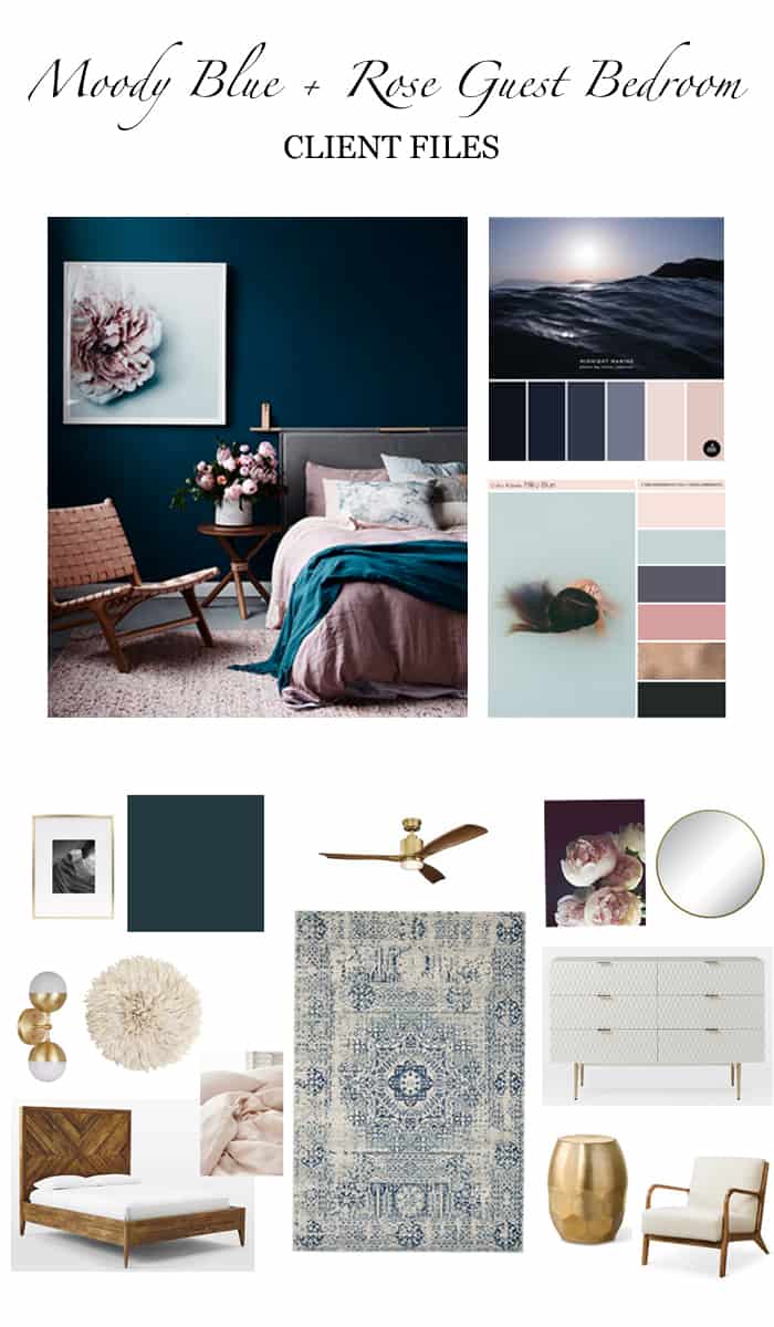 Client Files: A Moody Blue + Rose Guest Bedroom Design ideas
