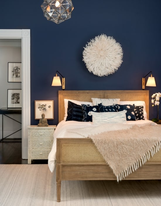 Client Files: A Moody Blue + Rose Guest Bedroom Design juju hat