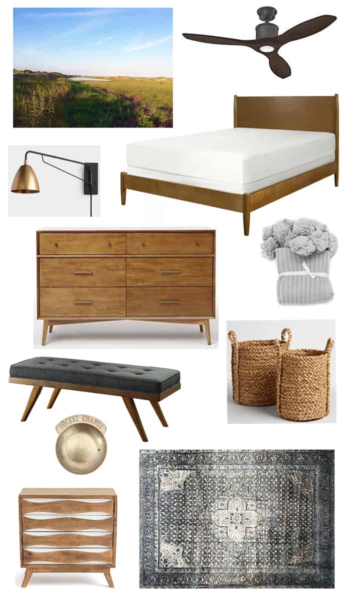 A Modern + Neutral Masculine Bedroom Update design board