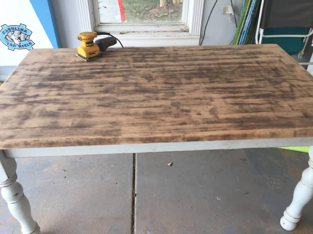 How To Refinish A Natural Wood Dining Room Tabletop sanding process