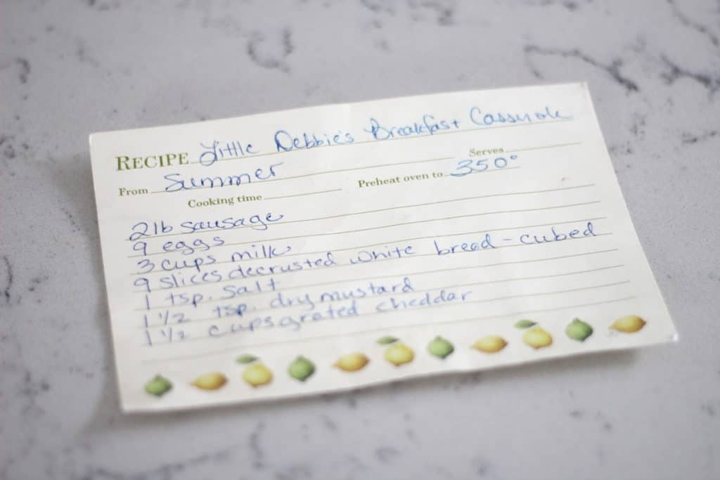 breakfast casserole recipe card